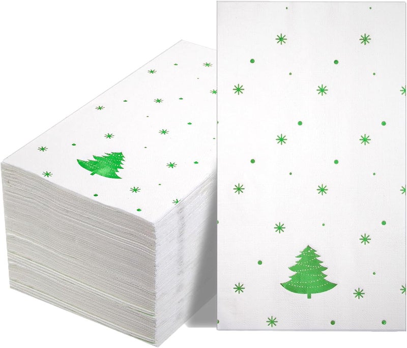 WDF 100Pack Green Christmas Napkins Disposable - 3ply Christmas Tree Paper Napkins, Premium Quality Green Holiday Napkin, Party Dinner for Tableware Decor - Image 1